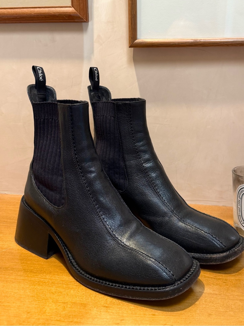 Chloe Black Leather Block-Heel Boots
